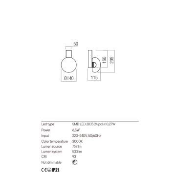 Redo 01-3240 - LED Nástěnné svítidlo SINCLAIR LED/6,5W/230V CRI 93 IP21 černá