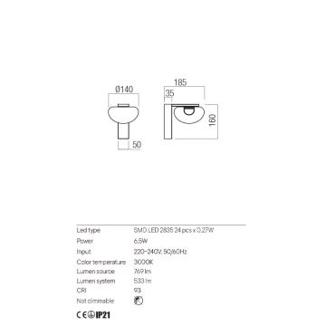 Redo 01-3241 - LED Nástěnné svítidlo SINCLAIR LED/6,5W/230V CRI 93 IP21 zlatá