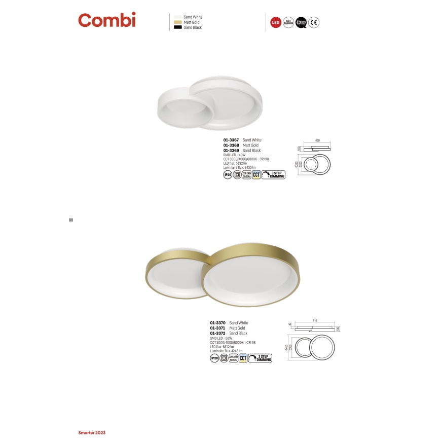 Redo 01-3372 - LED Stmívatelné stropní svítidlo COMBI LED/50W/230V 3000/4000/6000K CRI98 černá