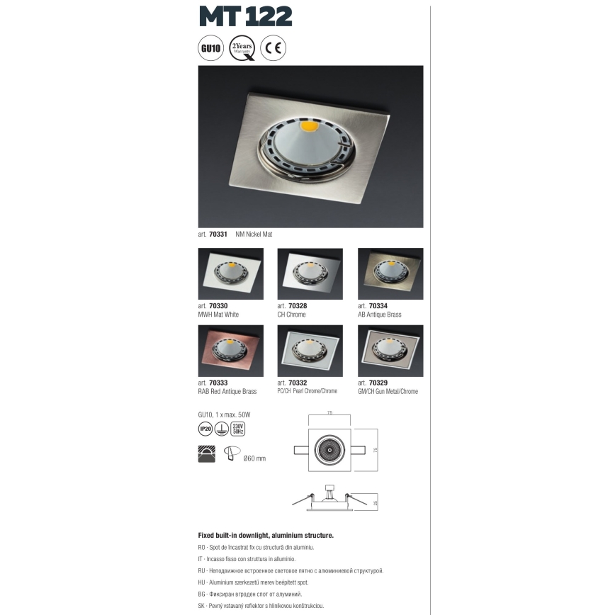 Redo 70332 - Podhledové svítidlo MT 1xGU10/50W/230V