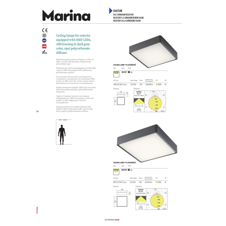 Redo 90158 - LED Venkovní stropní svítidlo MARINA 1xLED/16W/230V IP65