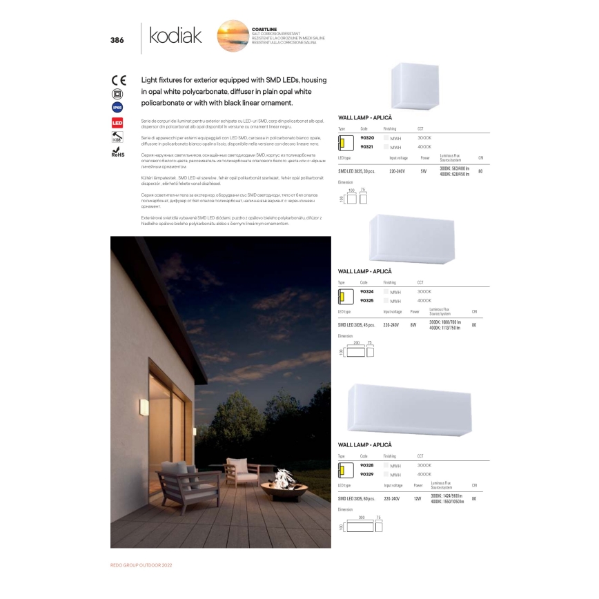 Redo 90324 - LED Venkovní nástěnné svítidlo KODIAK LED/8W/230V IP65 bílá