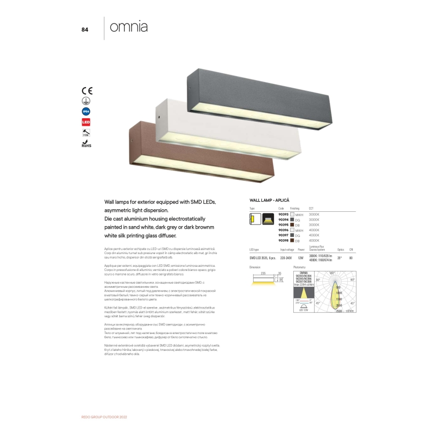 Redo 90394 - LED Venkovní nástěnné svítidlo OMNIA LED/12W/230V 3000K IP54 šedá