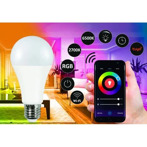 RGBW LED Stmívatelná žárovka A65 E27/11W/230V 2700-6500K Wi-Fi Tuya