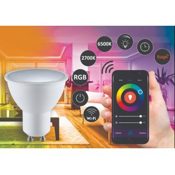 RGBW LED Stmívatelná žárovka G45 GU10/5,5W/230V 2700-6500K Wi-Fi Tuya