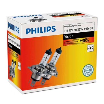 SADA 2x Autožárovka Philips VISION 12342PRC2 H4 P43t-38/60W/55W/12V 3200K