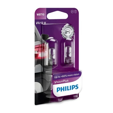 SADA 2x Autožárovka Philips VISION PLUS WB T10 W2,1x9,5D/6W/12V