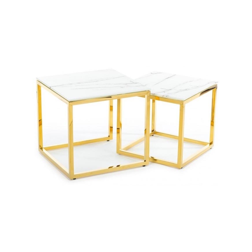 SADA 2x Konferenční stolek LIGHT 42x45 cm zlatá/bílý mramor