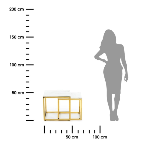 SADA 2x Konferenční stolek LIGHT 42x45 cm zlatá/bílý mramor