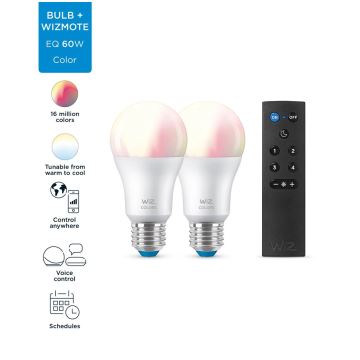 SADA 2x LED RGBW Stmívatelná žárovka A60 E27/8,5W/230V 2200-6500K Wi-Fi + dálkové ovládání - WiZ