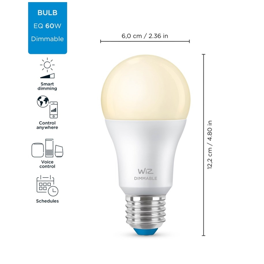 SADA 2x LED Stmívatelná žárovka A60 E27/8W/230V 2700K CRI 90 Wi-Fi - WiZ