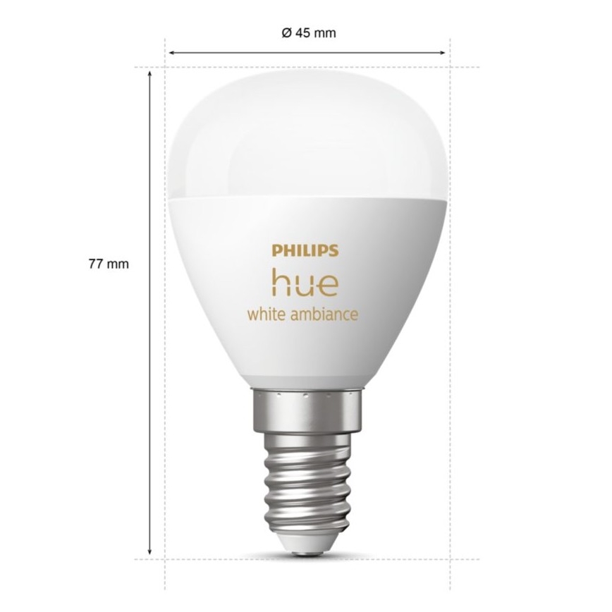 SADA 2x LED Stmívatelná žárovka Philips Hue WHITE AMBIANCE P45 E14/5,1W/230V 2200-6500K