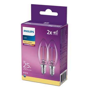 SADA 2x LED Žárovka Philips B35 E14/2W/230V 2700K