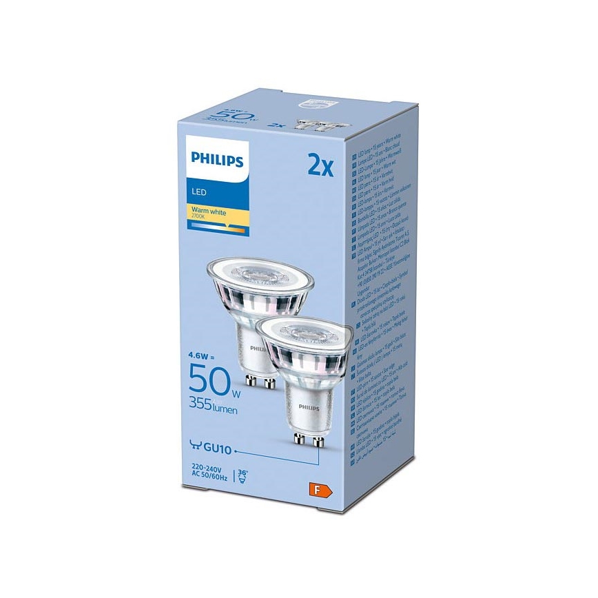 SADA 2x LED Žárovka Philips GU10/4,6W/230V 2700K