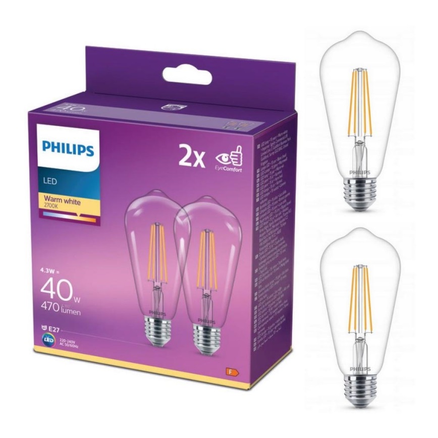 SADA 2x LED Žárovka VINTAGE Philips ST64 E27/4,3W/230V 2700K