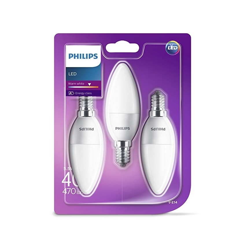 SADA 3x LED Žárovka Philips B35 E14/5,5W/230V