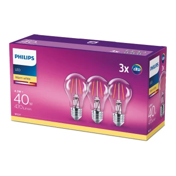 SADA 3x LED Žárovka VINTAGE Philips E27/4,3W/230V 2700K