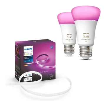 SADA - LED RGBW Stmívatelný pásek Philips Hue WHITE AND COLOR AMBIANCE 2m LED/20W/230V + 2x LED Stmívatelná žárovka Philips A60 E27/9W/230V 2000-6500K