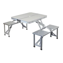 Skládací kempingový stůl se židlemi bílá/chrom