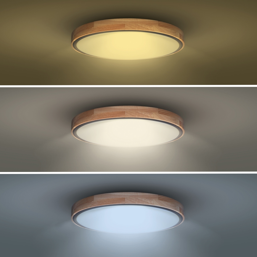 LED Stmívatelné stropní svítidlo IRON OAK LED/48W/230V 3000-6500K dub pr. 40 cm + dálkové ovládání