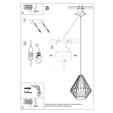 Lustr na lanku DEMI 1xE27/60W/230V černá/bílá