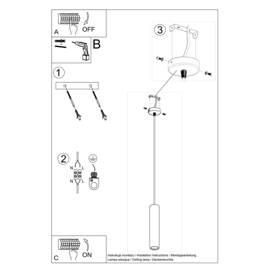 Lustr na lanku LUVO 1xGU10/40W/230V beton/černá