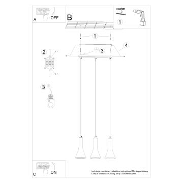 Lustr na lanku REA 3xE14/12W/230V beton