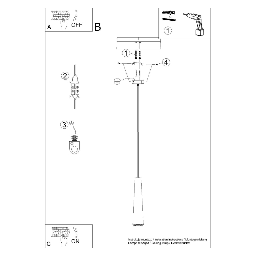 Lustr na lanku ELECTRA 1xGU10/10W/230V beton/černá