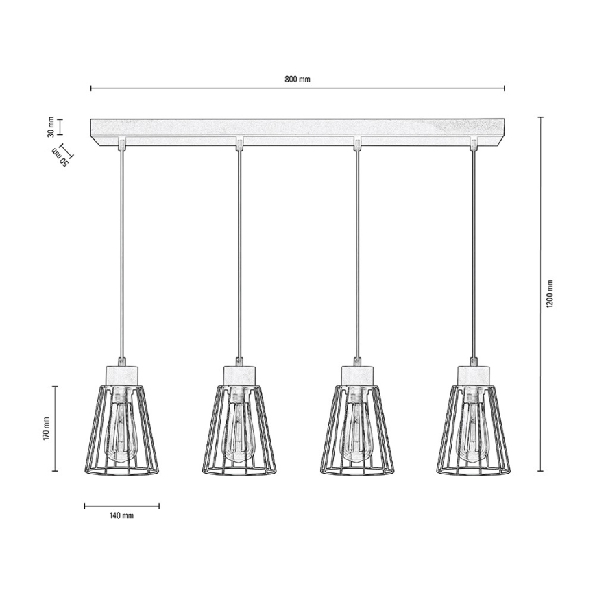 Spot-Light - Lustr na lanku ORAZIO 4xE27/60W/230V bříza – FSC certifikováno