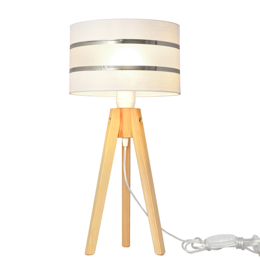 Stolní lampa HELEN 1xE27/60W/230V bílá/chrom/borovice