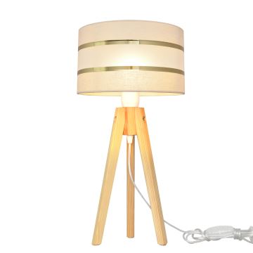 Stolní lampa HELEN 1xE27/60W/230V krémová/zlatá/borovice