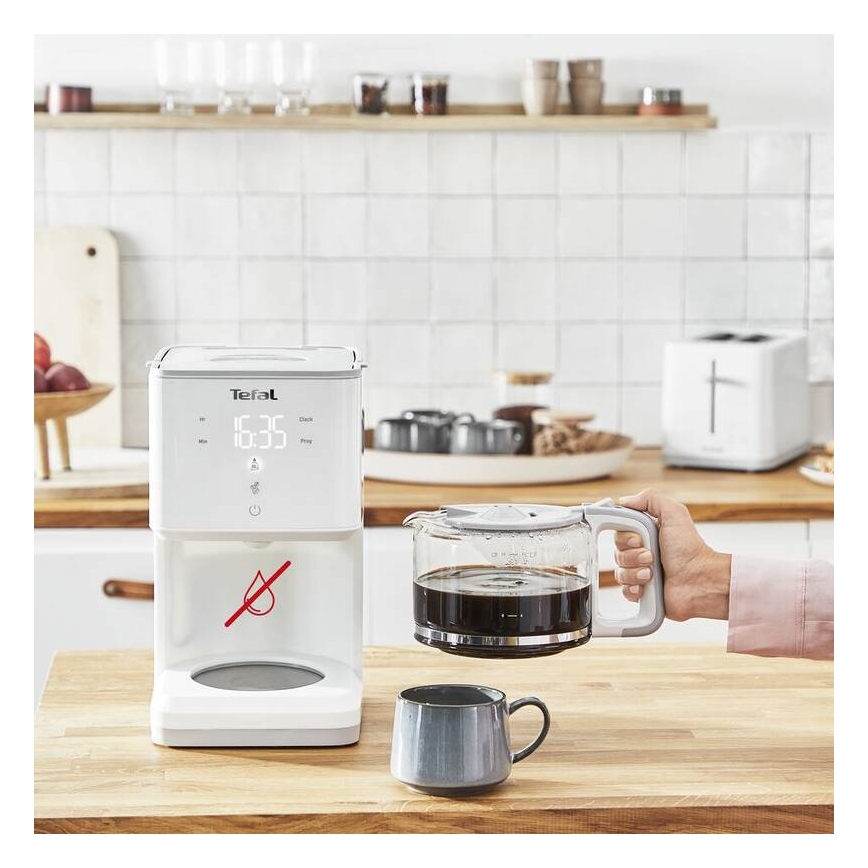 Tefal - Kávovar s odkapáváním a LCD displejem SENSE 1000W/230V bílá