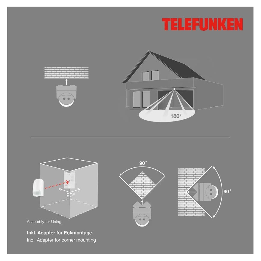 Telefunken 306506TF - Venkovní senzor pohybu 180° IP44 bílá