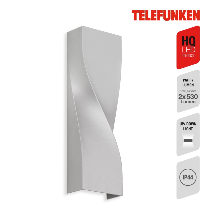 Telefunken 312704TF - LED Venkovní nástěnné svítidlo 2xLED/5,5W/230V IP44 stříbrná