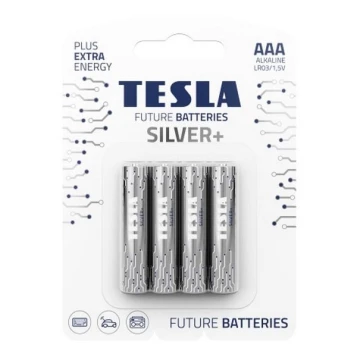 Tesla Batteries - 4 ks Alkalická baterie AAA SILVER+ 1,5V 1300 mAh