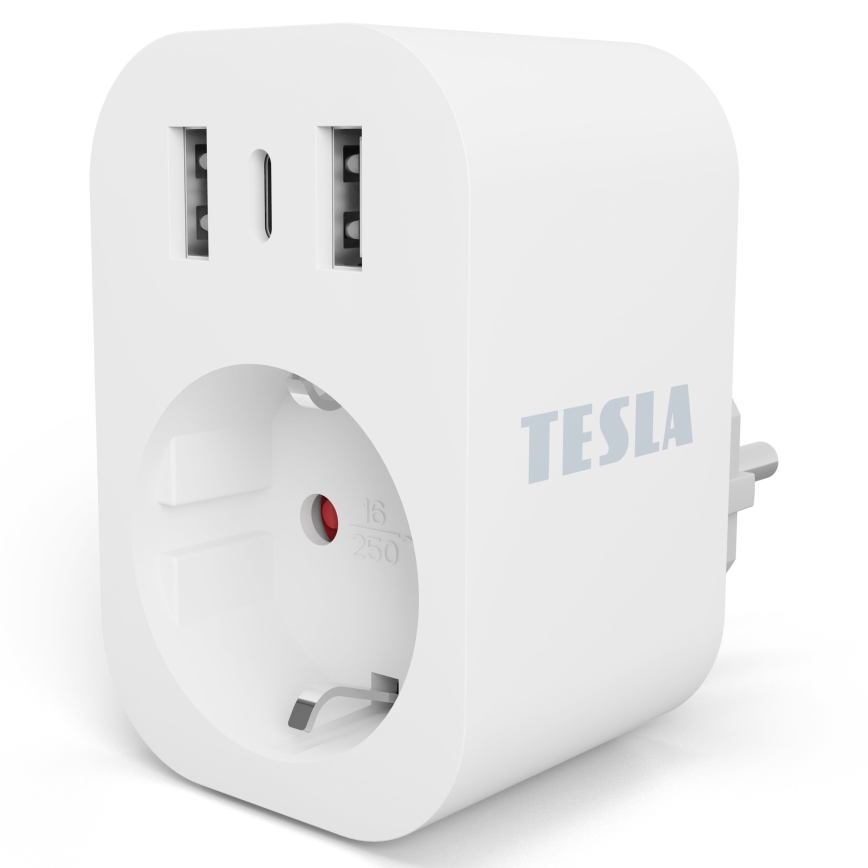 TESLA Smart - Chytrá zásuvka 3680W/230V/16A Typ F/E 2xUSB-A + 1xUSB-C Wi-Fi