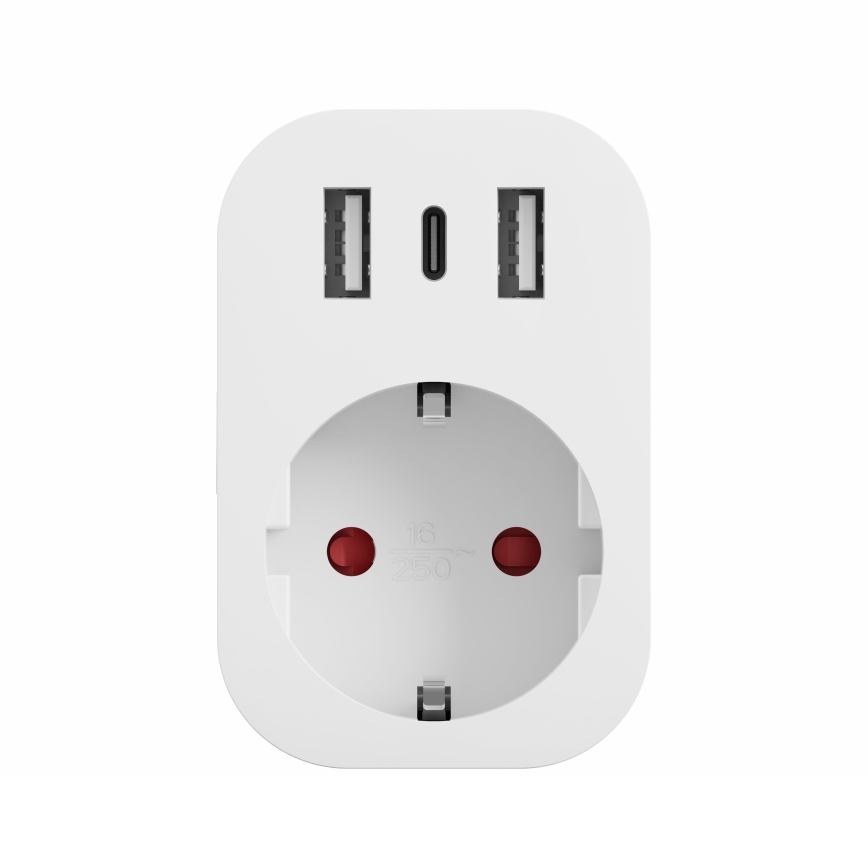 TESLA Smart - Chytrá zásuvka 3680W/230V/16A Typ F/E 2xUSB-A + 1xUSB-C Wi-Fi