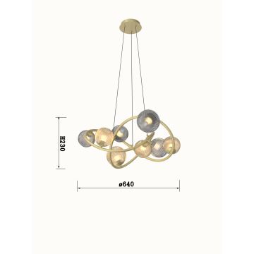 Wofi 7015-804 - LED Lustr na lanku METZ 8xG9/3,5W/230V zlatá/šedá