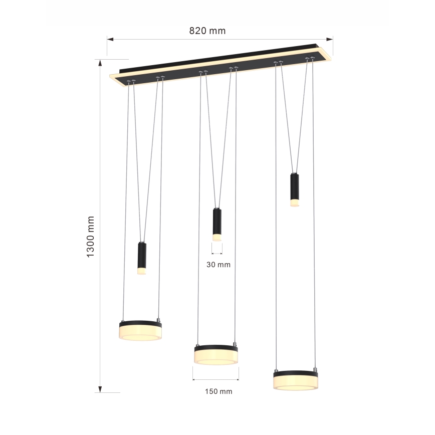 Wofi 7054-702 - LED Stmívatelný lustr na lanku JESSE LED/27,5W/230V černá