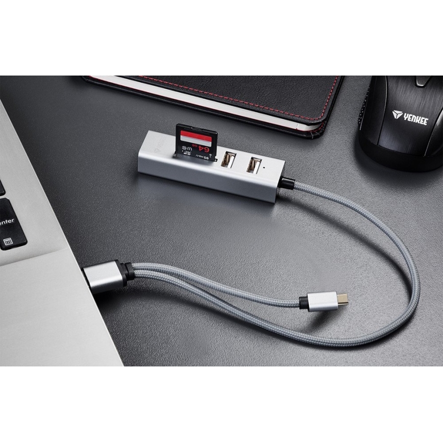 Yenkee - USB 2.0 a USB-C OTG rozbočovač a čtečka karet