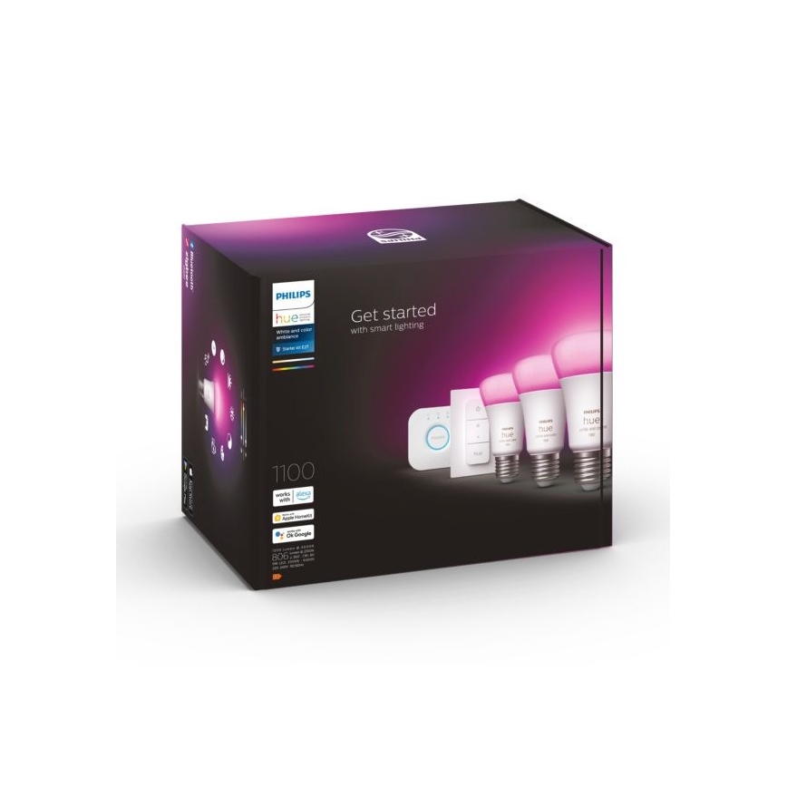 Základní sada Philips Hue WHITE AND COLOR AMBIANCE 3xE27/9W 2000-6500K + zařízení k propojení