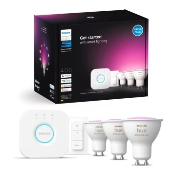 Základní sada Philips Hue WHITE AND COLOR AMBIANCE 3xGU10/4,2W/230V 2000-6500K + zařízení k propojení